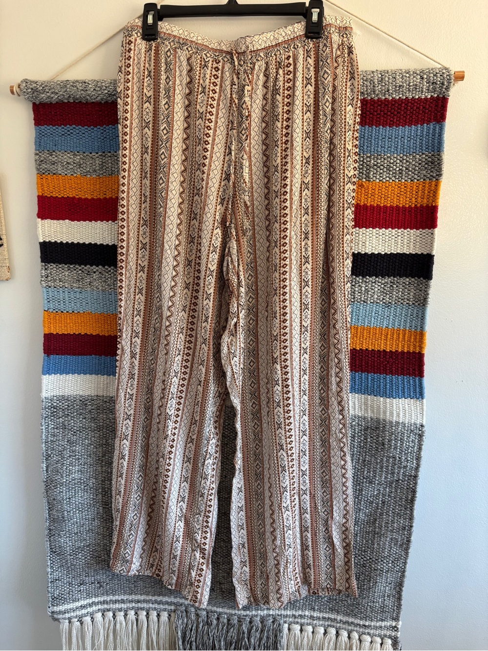 NWT Robert Louis Cream & Brown Striped Printed Wide-Leg Pants